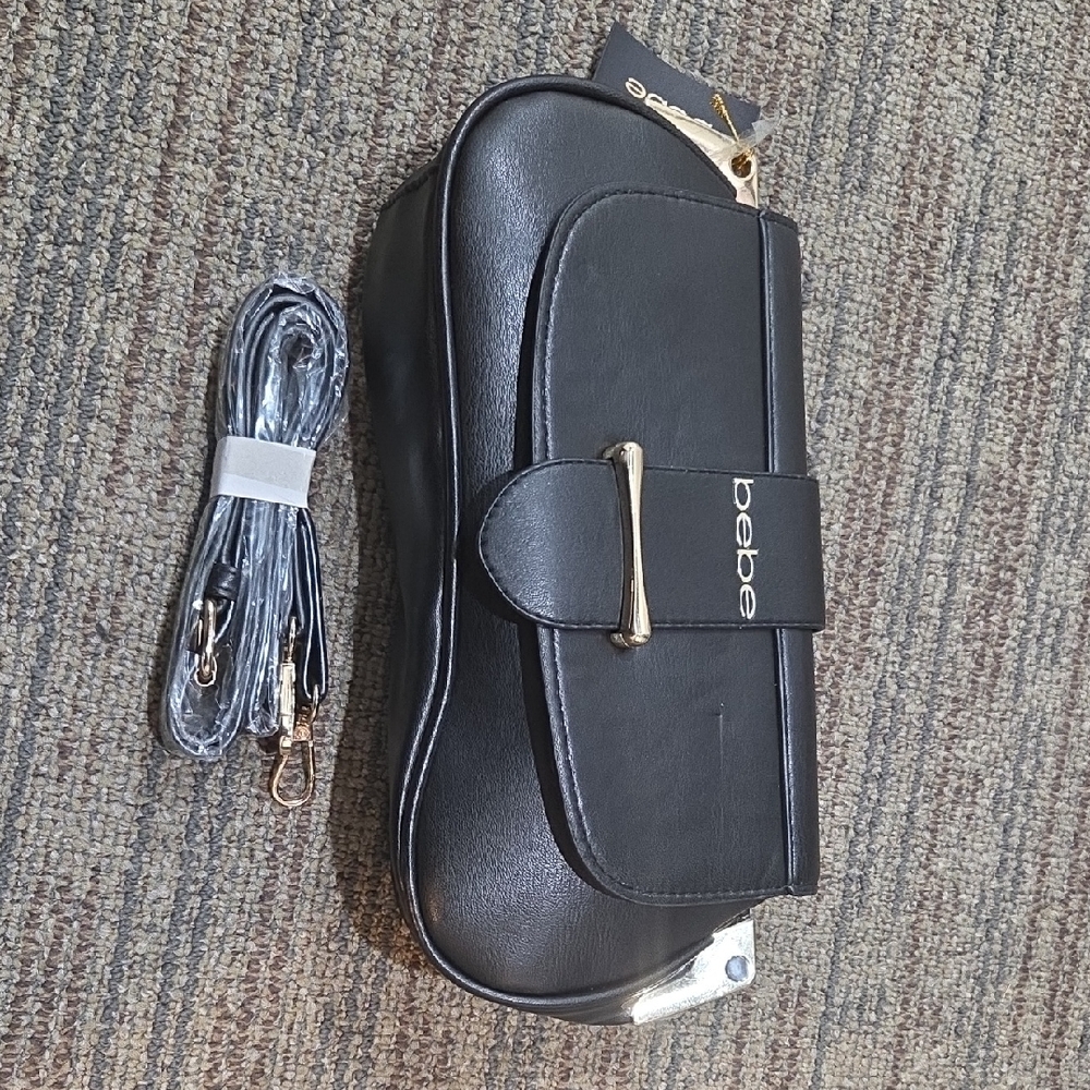 Bebe Elegant Black Clutch with Gold Detail